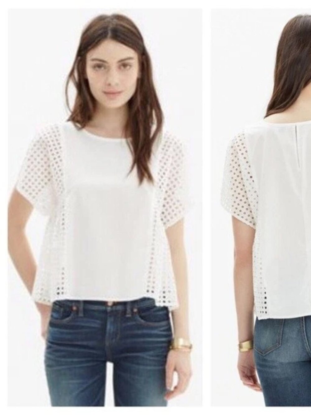 Madewell White Eyelet Short Sleeve Blouse